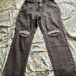 Dark Grey Ripped High Waisted Jeans